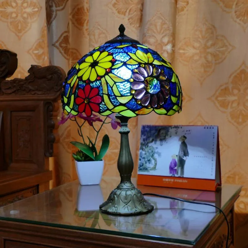 Tiffany Table Lamp 30cm Flower Lampshape E27 Bedroom Bedside Lighting Mosaic Lamp (WH-TTB-70)