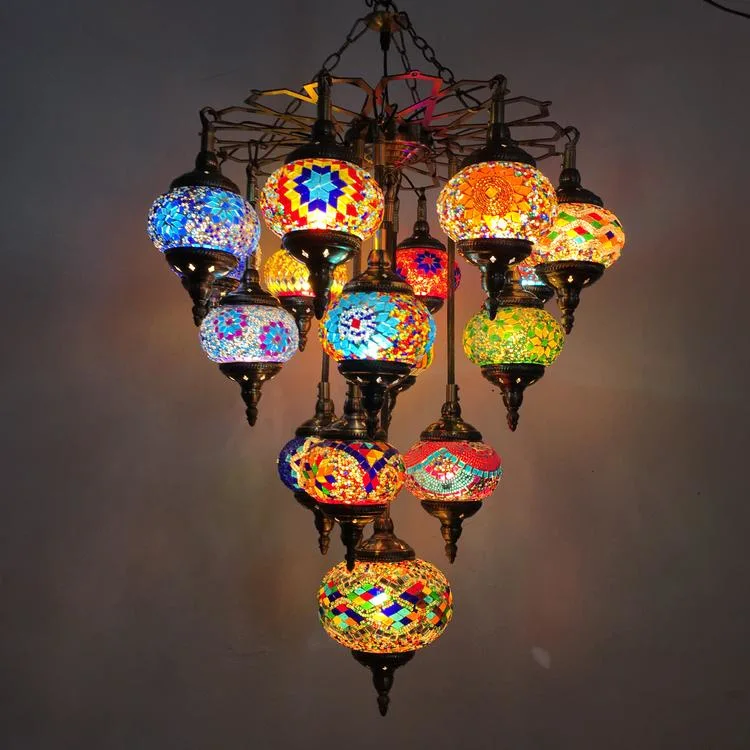 Country Chandelier Restaurant Coffee Shop Hotel Duplex Building Retro Handmade Glass Turkish Chandelier (WH-DC-26)