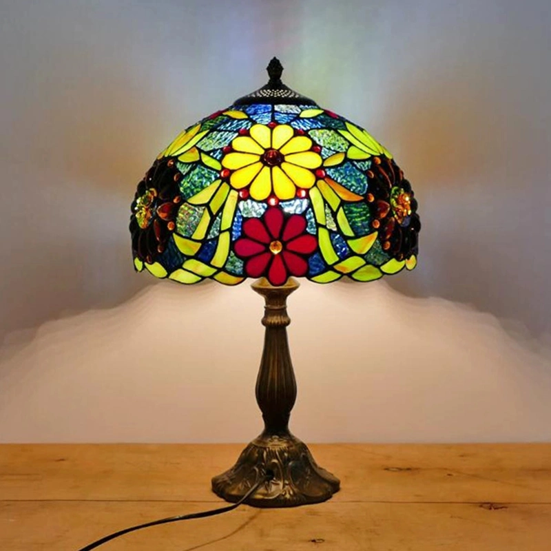 Tiffany Table Lamp 30cm Flower Lampshape E27 Bedroom Bedside Lighting Mosaic Lamp (WH-TTB-70)