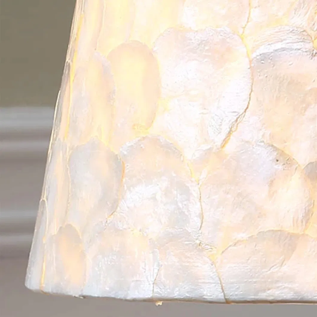 Pearl Shell Body Base Square Fabric Lampshade Mosaic Table Desk Lamp Rectangular Bedside Lamp