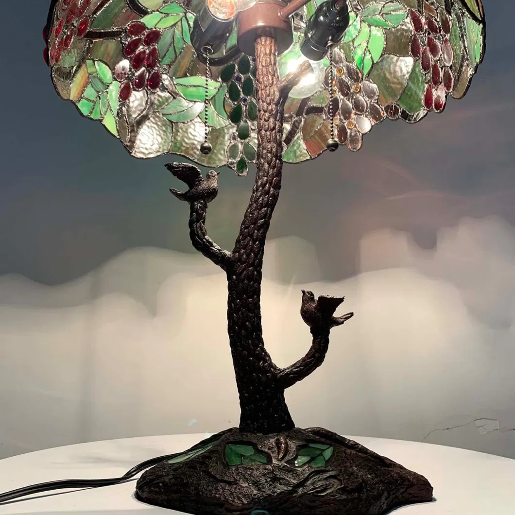 Jlt-1180 Tiffany Stained Glass Table Lamp with Tree Trunk Mosaic Base